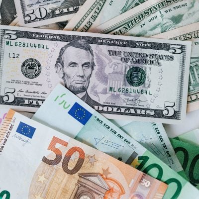 Banknotes: mix of dollars and euros